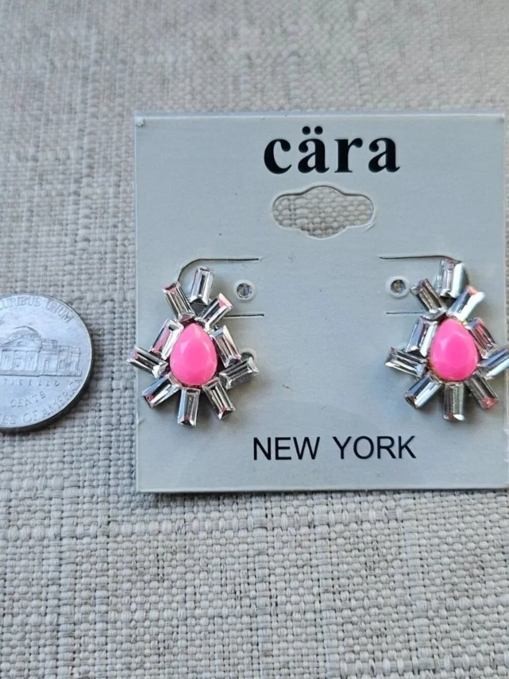Cara New York Women Earrings Fuschia Bead Crystals Accent Stud Fashion Jewelry